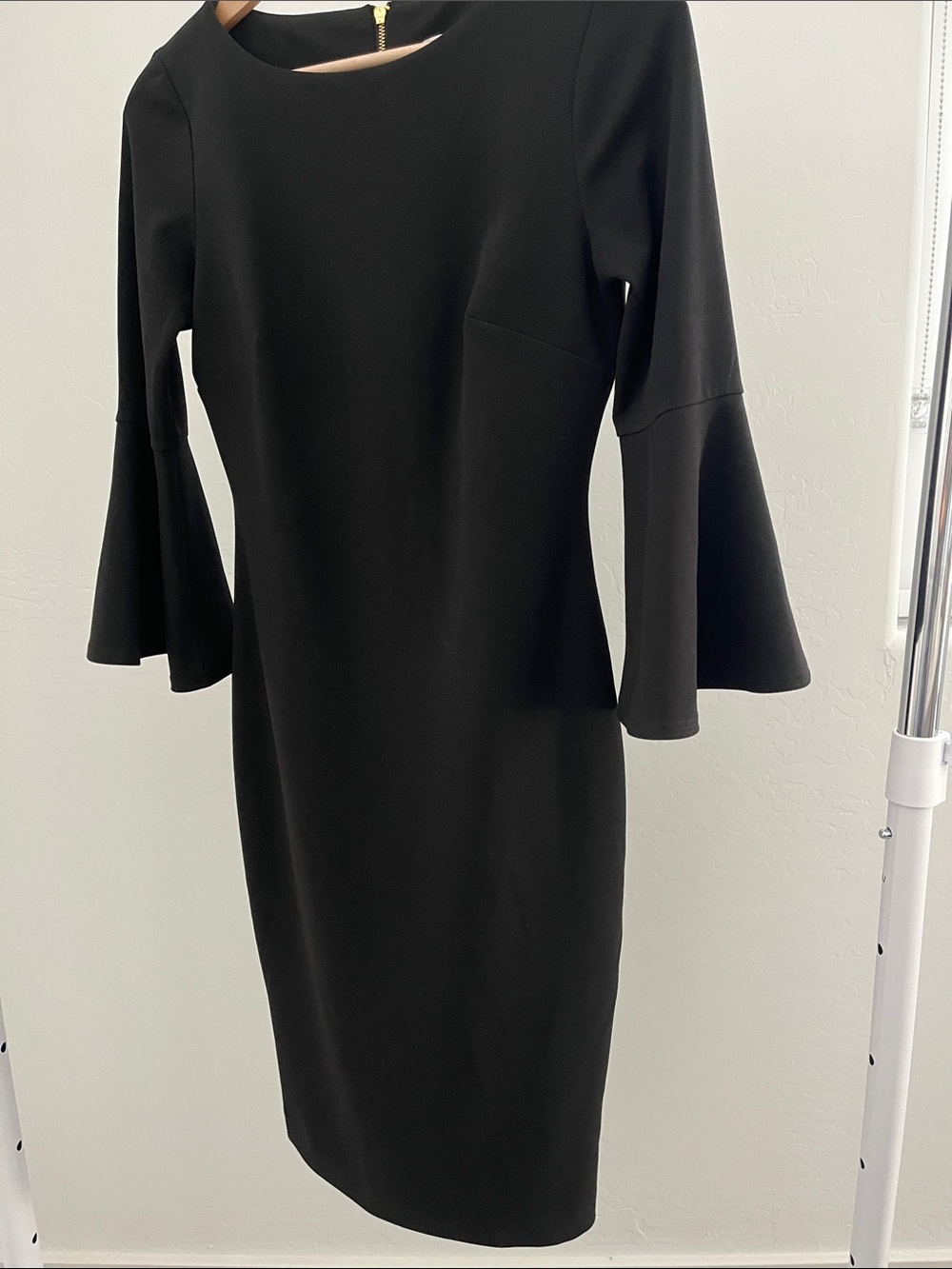 Calvin Klein Black Midi Dress with Bell Sleeves Size 2
